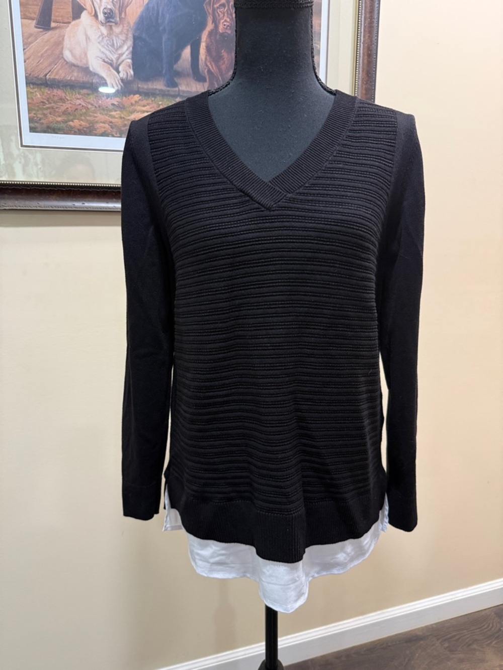 Hilary Radley Two-fer Long Sleeve Sweater V-Neck